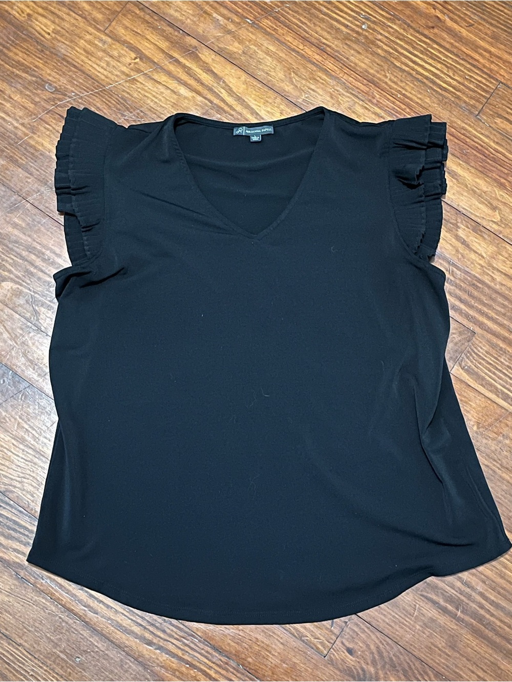 Adrianna Papell Black V-Neck Ruffle Sleeve Blouse